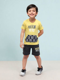 Toonyport - Yellow Printed Cotton T-Shirt with Shorts