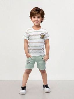 Toonyport - Green Printed Cotton T-Shirt with Shorts