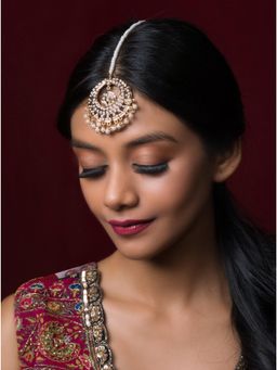 Queens Jewels - Pearl Gold Plated Jadau Maangtikka