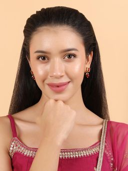 Queens Jewels - Red Kundan Square Shape Drop Earrings