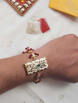 Queens Jewels - Myra Maroon Rectangular Jadau Bracelet Rakhi