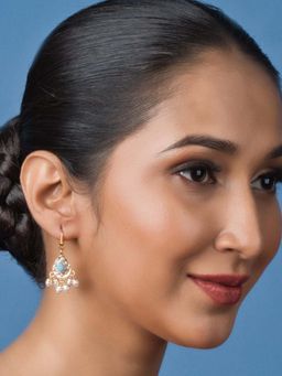 Queens Jewels - Blue Stone Jadau Earrings With White Moti
