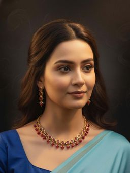 Queens Jewels - Ruby Kundan Necklace with Earrings - Red