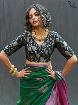 Suta - Black Silk Stitched Blouse