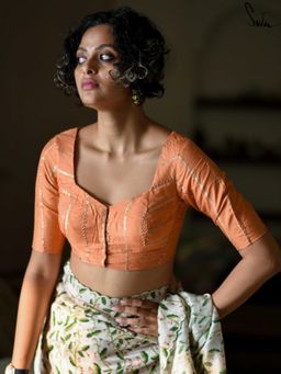 Suta - Orange Viscose Blend Stitched Blouse