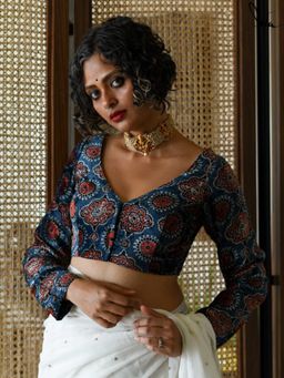 Suta - Blue Velvet Stitched Blouse