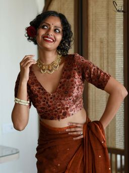 Suta - Brown Velvet Stitched Blouse