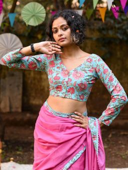 Suta - Blue Cotton Stitched Blouse