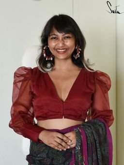 Suta - Maroon Cotton and Polyester Stitched Blouse