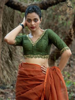 Suta - Green Polyester Stitched Blouse