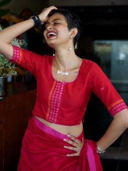 Suta - Red Handloom Cotton Stitched Blouse