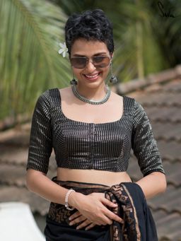 Suta - Black Cotton Silk Stitched Blouse