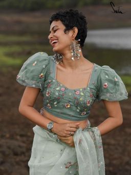 Suta - Mint Organza Stitched Blouse