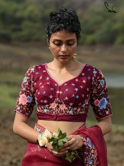 Suta - Maroon Organza Stitched Blouse