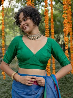 Suta - Green Silk Stitched Blouse