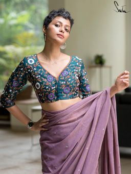 Suta - Teal Viscose Stitched Blouse