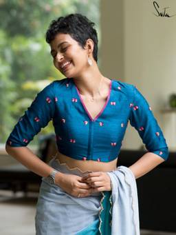Suta - Blue Viscose Stitched Blouse