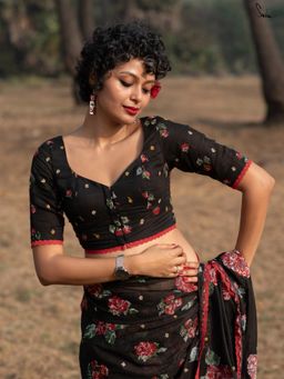 Suta - Black Cotton Stitched Blouse