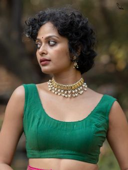 Suta - Dark Green Cotton Stitched Blouse