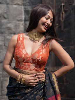 Suta - Rust Silk Stitched Blouse