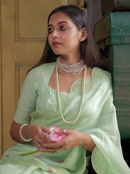 Suta - Light Green Viscose Organza Stitched Blouse