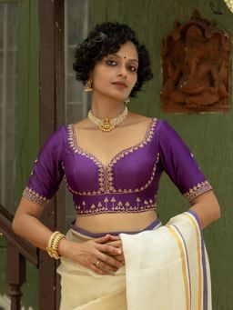 Suta - Purple Cotton Silk Stitched Blouse