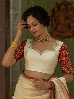 Suta - Off White Cotton Silk Stitched Blouse