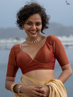 Suta - Brown Viscose Zari Stitched Blouse