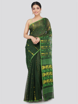 PinkLoom - Womens Soft Cotton Blend Jamdani Saree without Blouse -Green