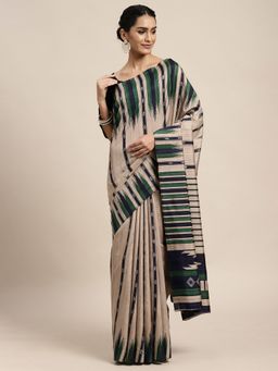Odette - Bhagalpuri Silk Beige Printed Saree with Unstitched Blouse