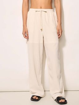 ONLY - Women Solid Straight Fit High-Rise Beige Pant