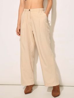 ONLY - Women Solid Straight Fit Mid-Rise Beige Pant