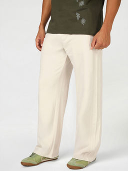 Bewakoof - Beige Solid/Plain Straight Fit Track Pant