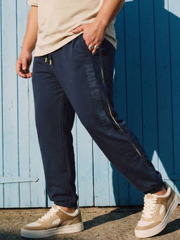 Bewakoof - Navy Blue Solid/Plain Oversized Fit Joggers