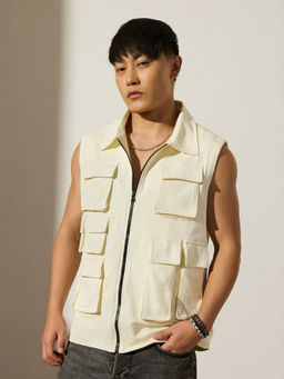 The Souled Store - Cream Solid/Plain Regular Fit Jacket