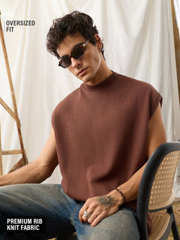 The Souled Store - Brown Textured Oversized Fit Tank