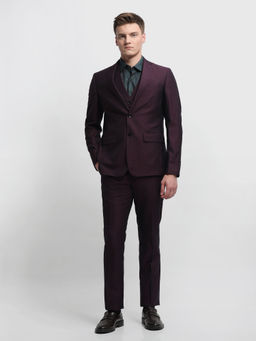 Arrow - Purple Self Design Tailored Fit Waist Coat with Blazer and Trouser