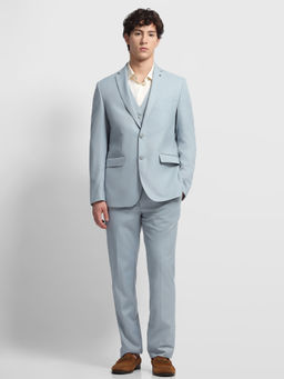 Arrow - Blue Solid/Plain Tailored Fit Waist Coat with Blazer and Trouser