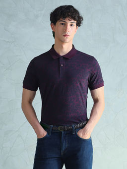 Arrow Sports - Purple Floral Regular Fit Polo T-Shirt
