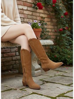 Alberto Torresi - Women Tan Suede Leather Western Casual Boots