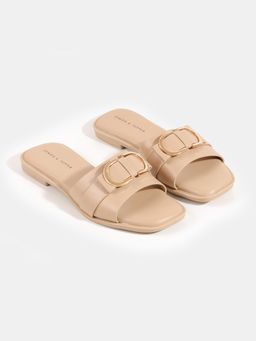 Lemon & Pepper - Minimalist Buckle Beige Flats