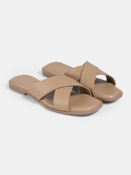 Lemon & Pepper - Women Cross Strap Beige Flats