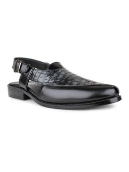 PRIVO - Men Black Formal Solid Round Toe Sandals