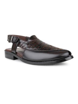 PRIVO - Men Brown Formal Solid Round Toe Sandals