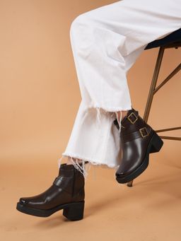Drop Bold - Brown Square Toe Chelsea Boots for Women