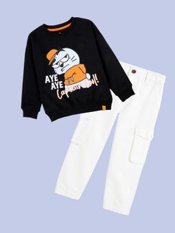 KiddoPanti - Printed Sweatshirt with Straight Fit Denim Pant
