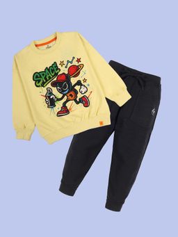 KiddoPanti - Yellow Space Graffiti Sweatshirt with Joggers