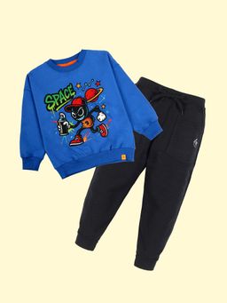 KiddoPanti - Blue Space Graffiti Sweatshirt with Joggers