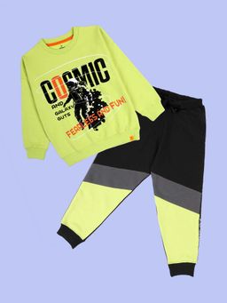 KiddoPanti - Cosmic Galaxy Print Sweatshirt with Side Seam Tape Joggers