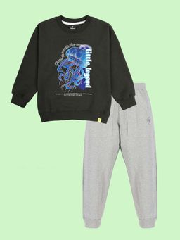 KiddoPanti - Grey Glow Jellyfish Print Sweatshirt with Joggers